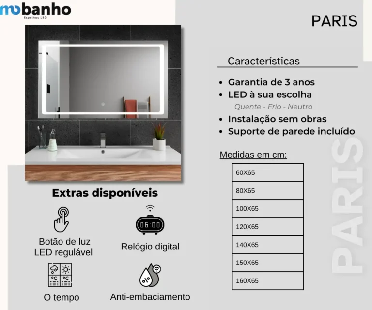 Espelho LED retangular Paris — imagem 2