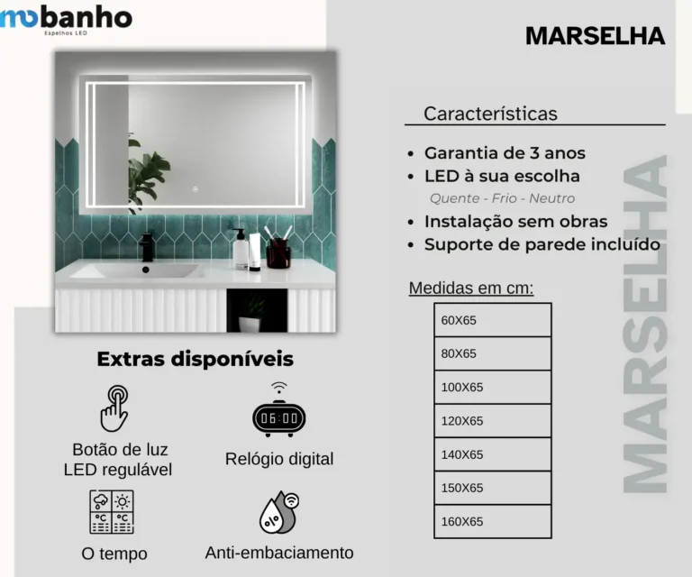 Espelho LED retangular Marselha — imagem 2