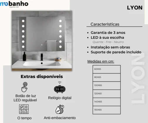 MOB 004 Espelho retangular com luz led frontal