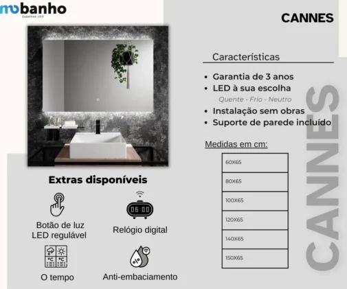 MOB 010 Cannes Espelho retangular retroiluminado LED