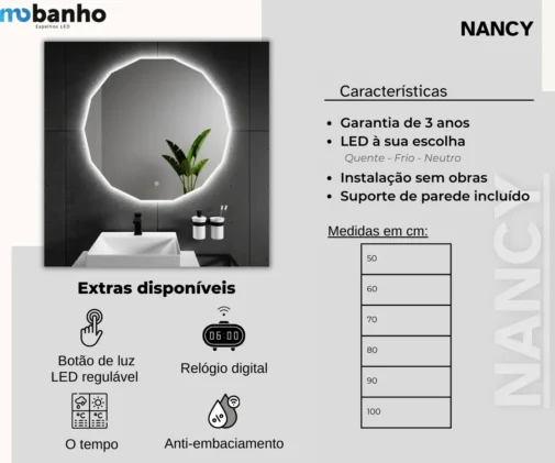 MOB 013 Nancy Espelho circular com luz Led retroiluminado