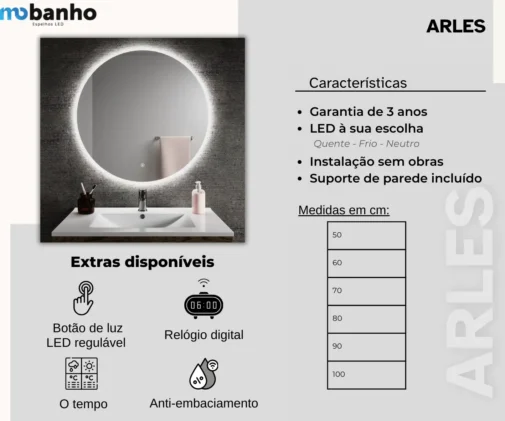 MOB 016 Arles redondo retroiluminado com luz led