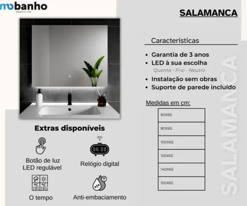 MOB 023 SALAMANCA Espelho retangular retroiluminado com luz LED