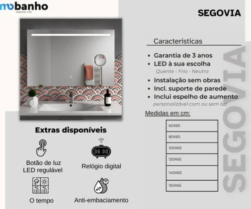 MOB 028 Segovia Espelho com espleho de aumento y luz led frontal