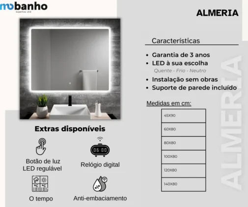 MOB 030 ALMERIA Espelho retangular o quadrado retroilumindo com luz lED