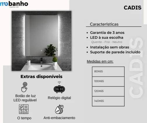 MOB 033 CADIS Espelho retangular retroiluminado com luz led