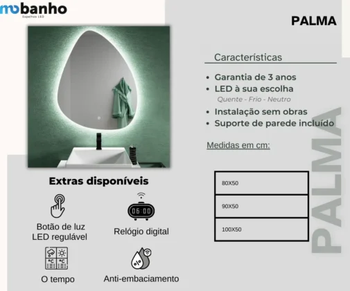 MOB 034 Palma Espelho irregular com luz led retroiluminado