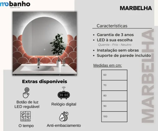 MOB 039 Marbelha Espelho redondo retroiluminado com luz led