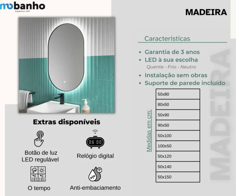 Espelho LED Madeira — imagem 2