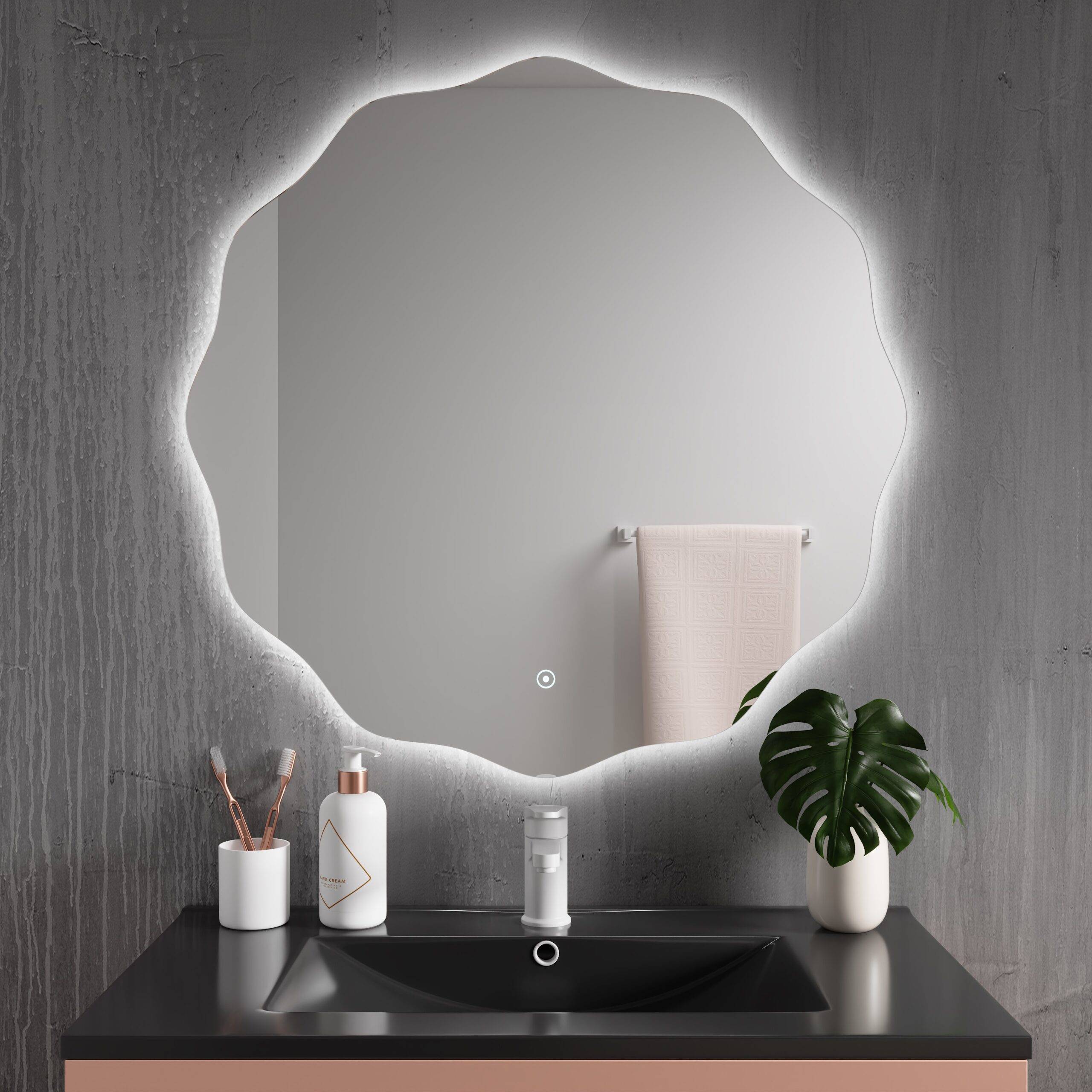 Espelho Onda LED TIRANA - Design Wave Redondo com Iluminação Integrada